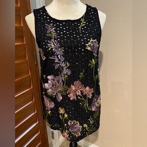 Anthropologie Meadow Rue Embroidered Eyelet Black Tank S